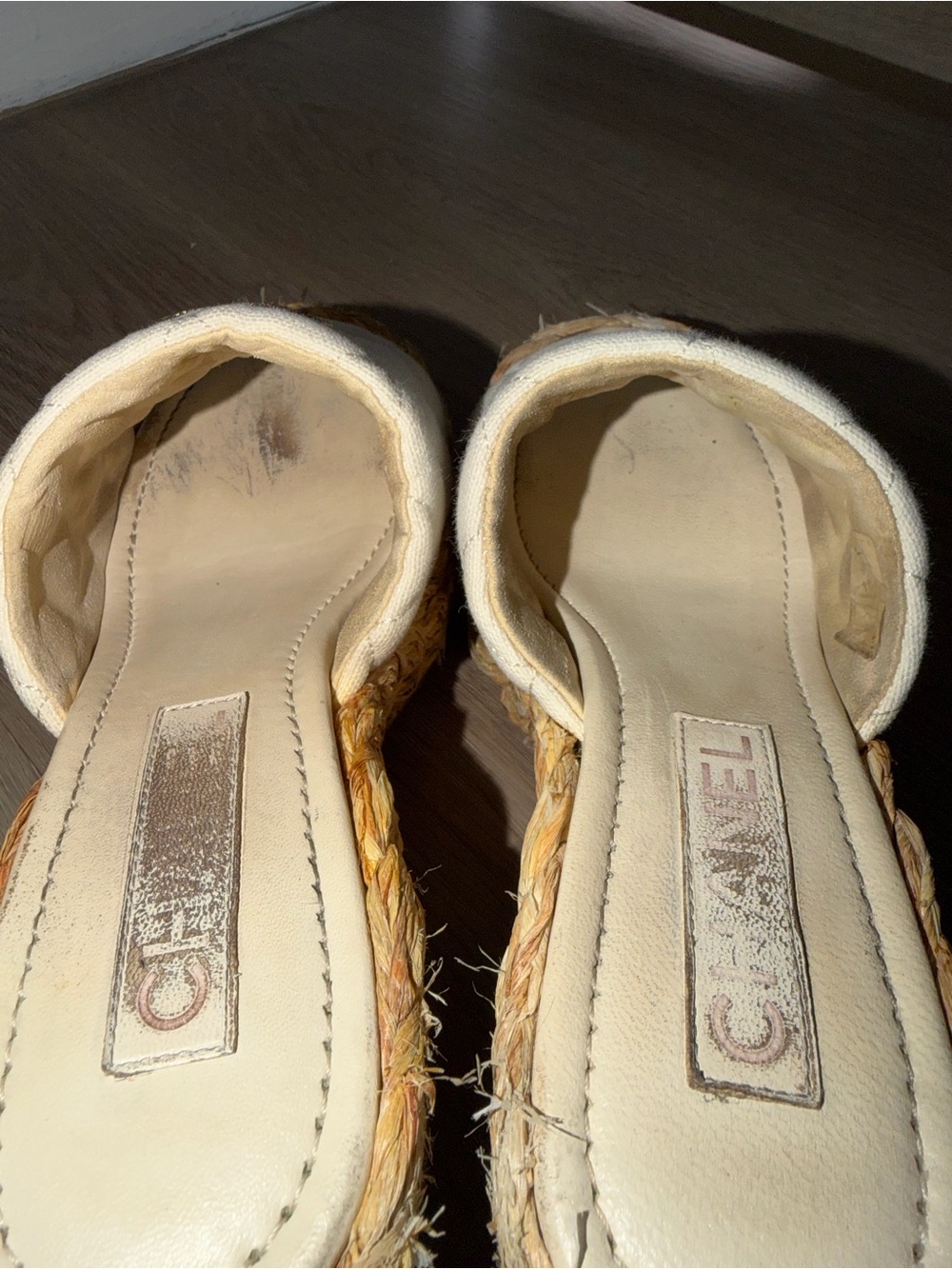 CHANEL Cream Quilted Espadrille Wedge Slide with Gold CC - Picture 11 of 16
